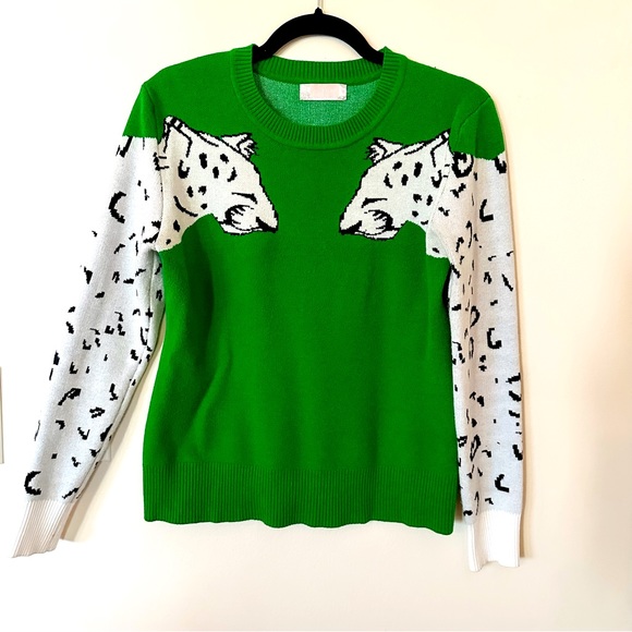 CDM Unique Snow Leopard Green Crew Neck Women’s- M - Cotton blend Sweater - Picture 1 of 8
